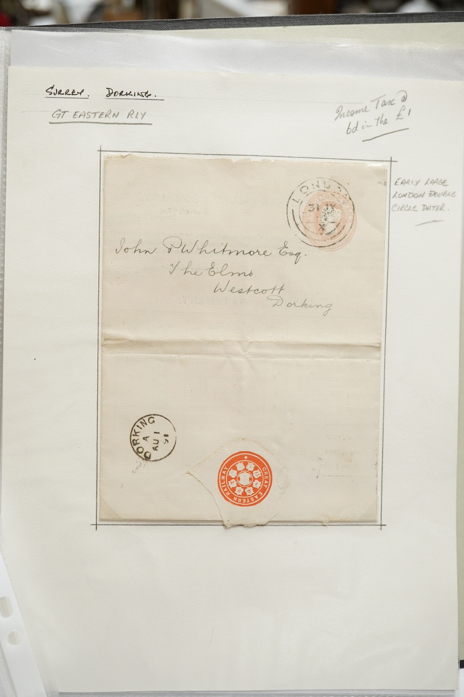 A collection of fifty early nineteenth century Georgian and Victorian franked postal covers, Victoria pre-paid ‘letter cards’ and post cards, railway Dividend Statement, Registered Letters, Fire Office statements, letter